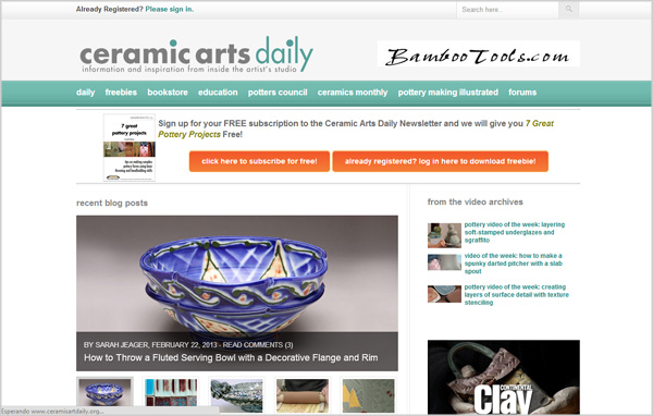 Captura de pantalla de la página web "Ceramics Arts Daily"