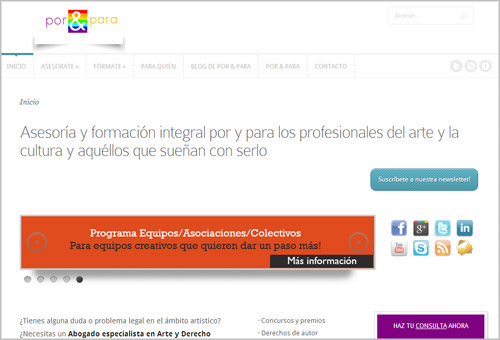 Captura de pantalla de la página web "Por&Para"