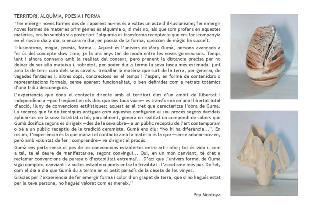 Texto de Pep Montoya sobre la cerámica de Mary Gumà