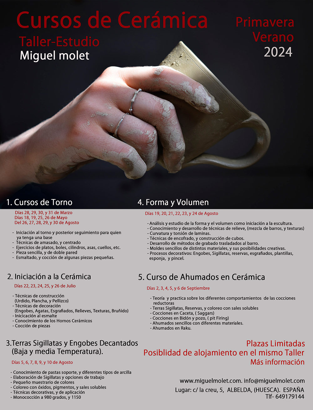 Programa de cursos de cerámica impartidos por Miguel Molet